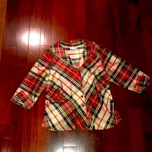 Woman’s Silk Blouse Plaid Collared Shirt Sz XL